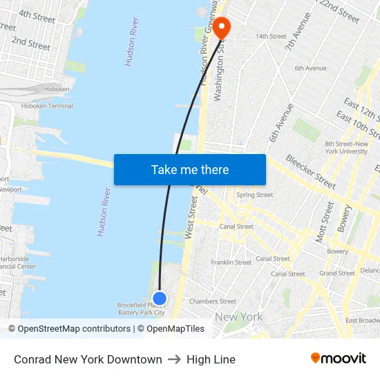 Conrad New York Downtown to High Line map