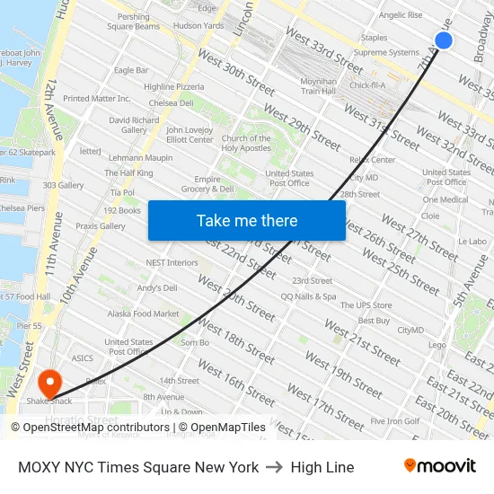 MOXY NYC Times Square New York to High Line map