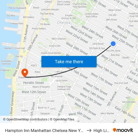 Hampton Inn Manhattan Chelsea New York to High Line map