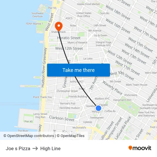 Joe s Pizza to High Line map