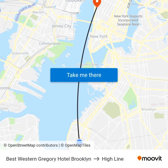 Best Western Gregory Hotel Brooklyn to High Line map
