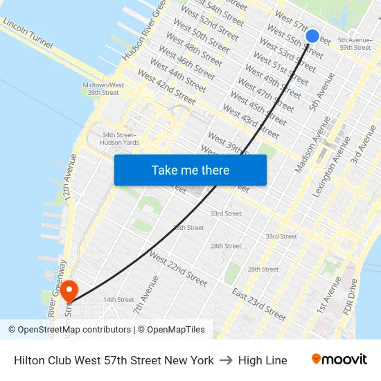 Hilton Club West 57th Street New York to High Line map