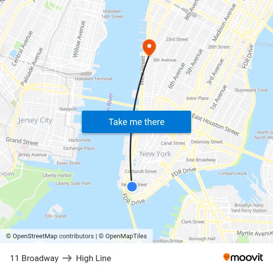 11 Broadway to High Line map