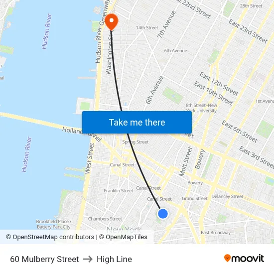 60 Mulberry Street to High Line map