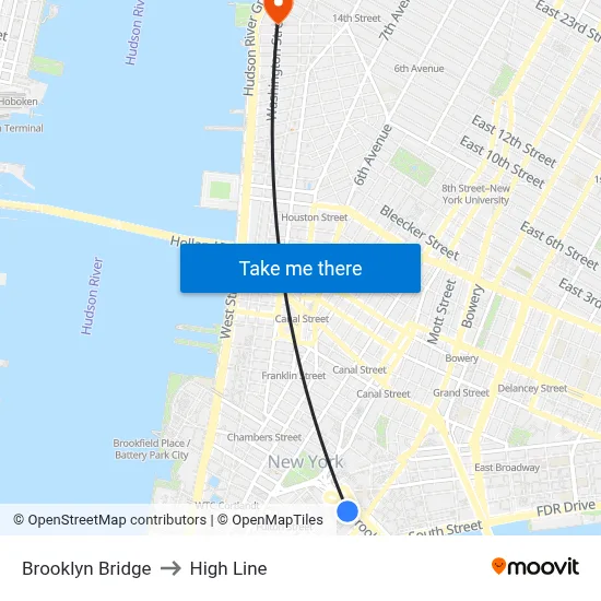 Brooklyn Bridge to High Line map