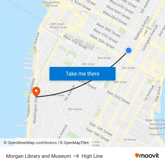 Morgan Library and Museum to High Line map