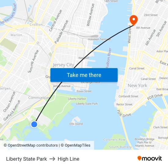Liberty State Park to High Line map