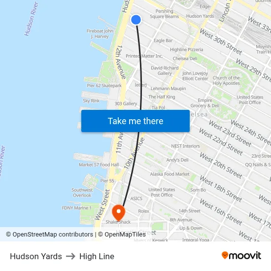 Hudson Yards to High Line map