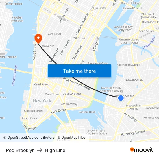 Pod Brooklyn to High Line map