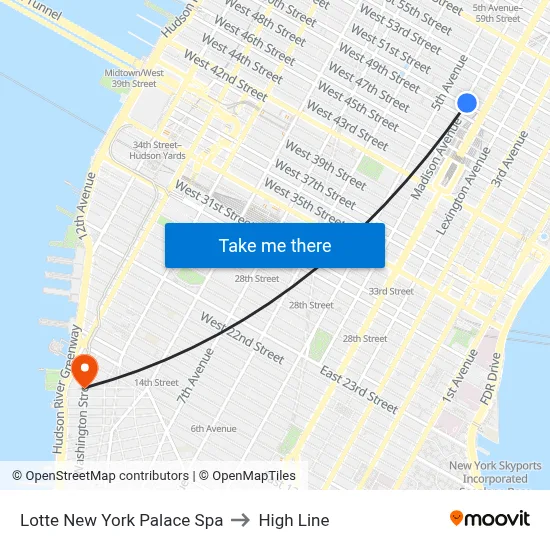 Lotte New York Palace Spa to High Line map