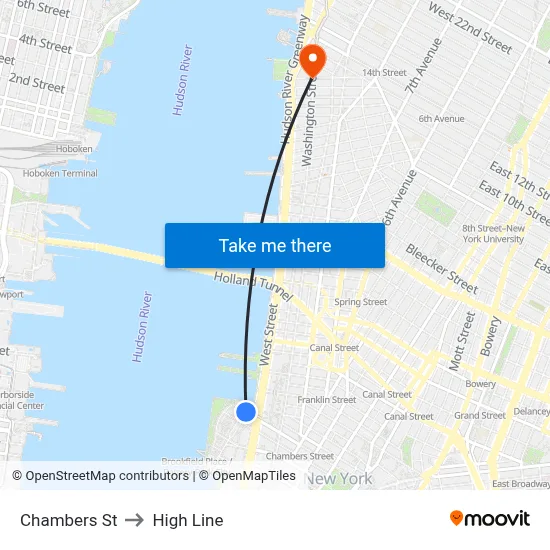 Chambers St to High Line map