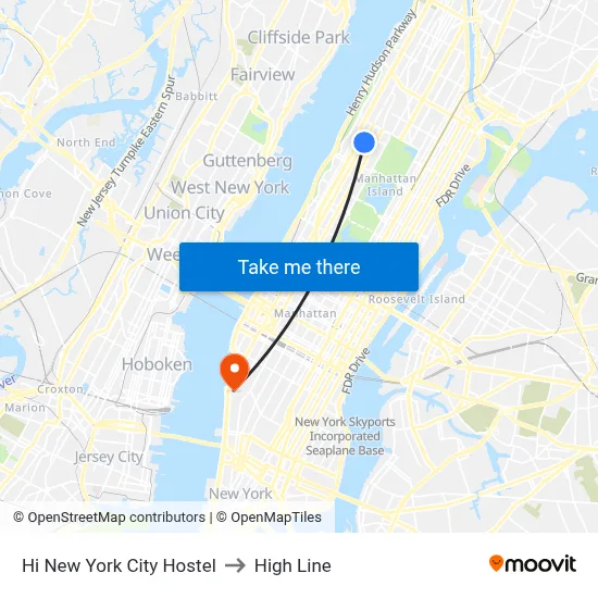 Hi New York City Hostel to High Line map