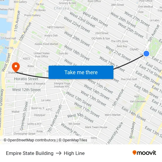 Empire State Building to High Line map
