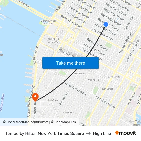 Tempo by Hilton New York Times Square to High Line map