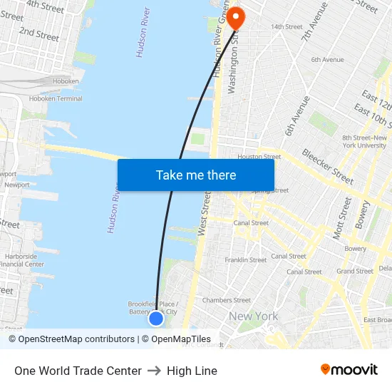 One World Trade Center to High Line map