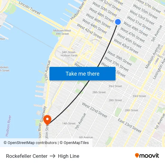 Rockefeller Center to High Line map