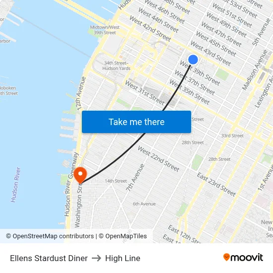 Ellens Stardust Diner to High Line map