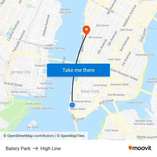 Batery Park to High Line map
