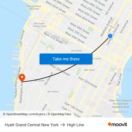 Hyatt Grand Central New York to High Line map
