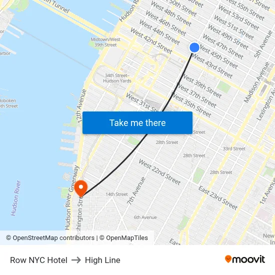 Row NYC Hotel to High Line map