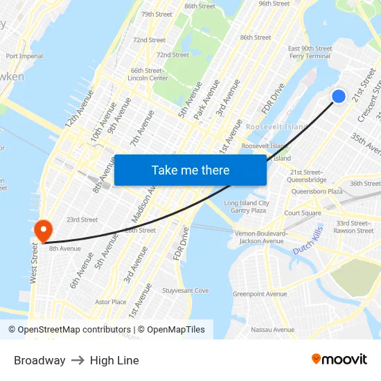 Broadway to High Line map