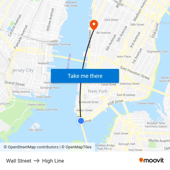 Wall Street to High Line map