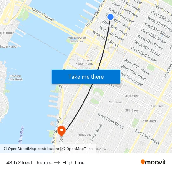 48th Street Theatre to High Line map