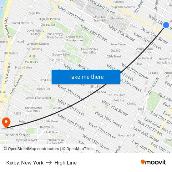 Kixby, New York to High Line map