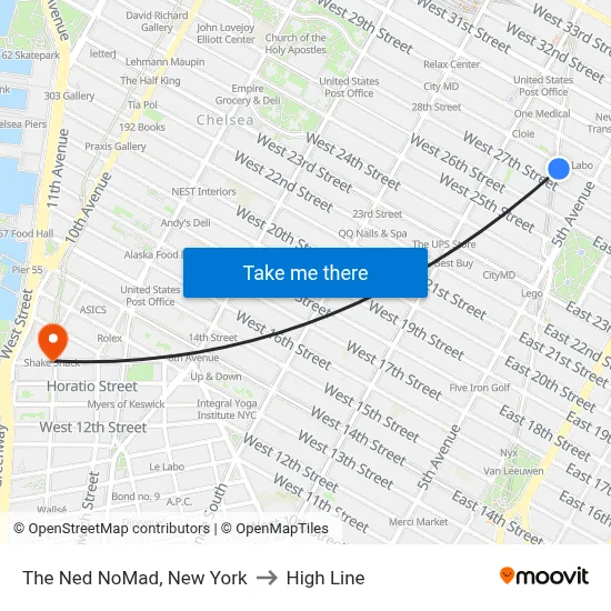 The Ned NoMad, New York to High Line map