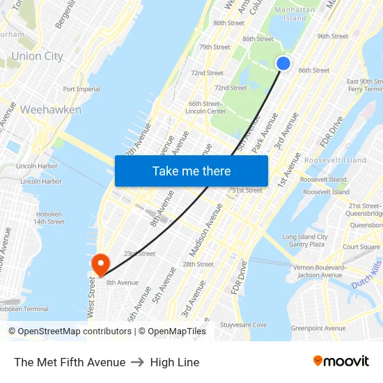The Met Fifth Avenue to High Line map