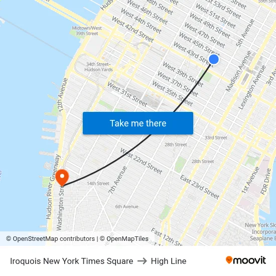 Iroquois New York Times Square to High Line map