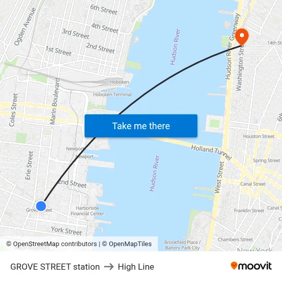 GROVE STREET station to High Line map