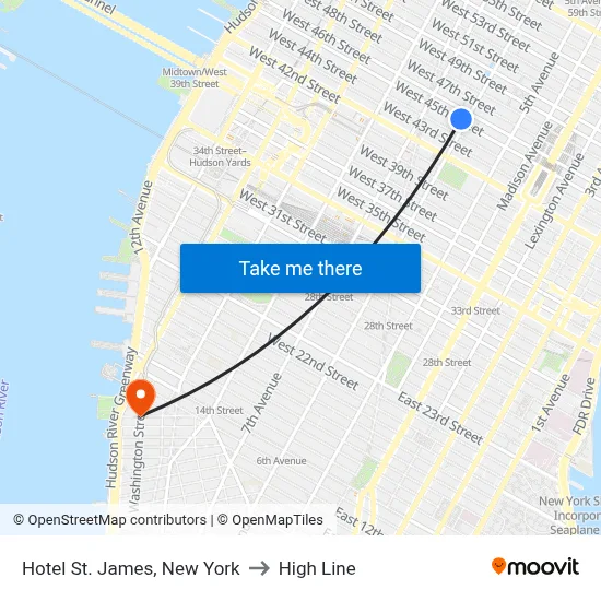 Hotel St. James, New York to High Line map