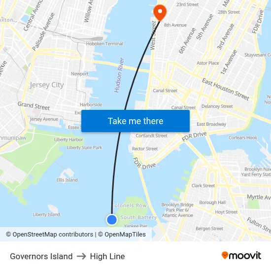 Governors Island to High Line map