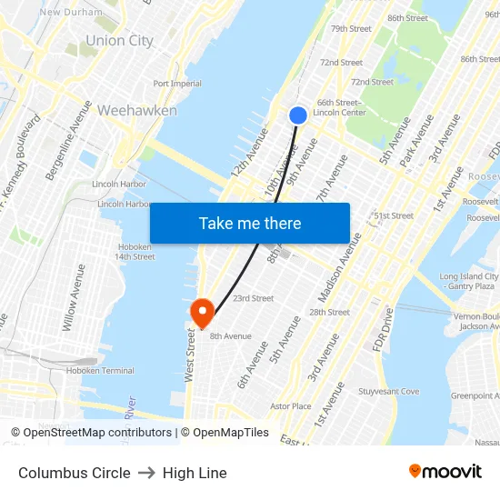 Columbus Circle to High Line map