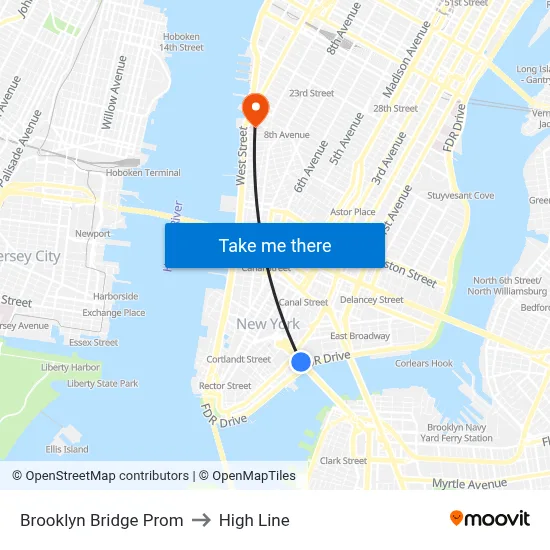 Brooklyn Bridge Prom to High Line map