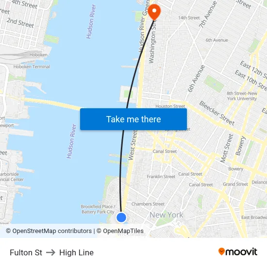 Fulton St to High Line map