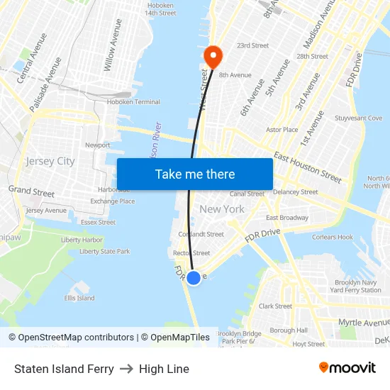 Staten Island Ferry to High Line map
