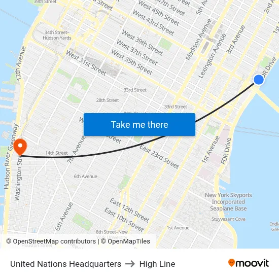 United Nations Headquarters to High Line map