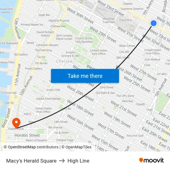 Macy's Herald Square to High Line map
