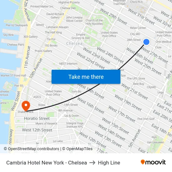 Cambria Hotel New York - Chelsea to High Line map