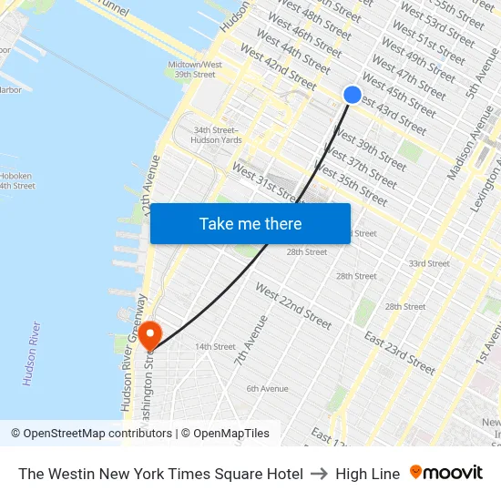 The Westin New York Times Square Hotel to High Line map