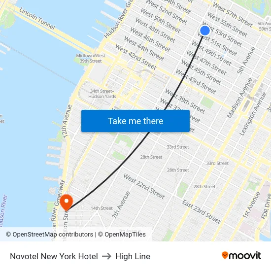 Novotel New York Hotel to High Line map