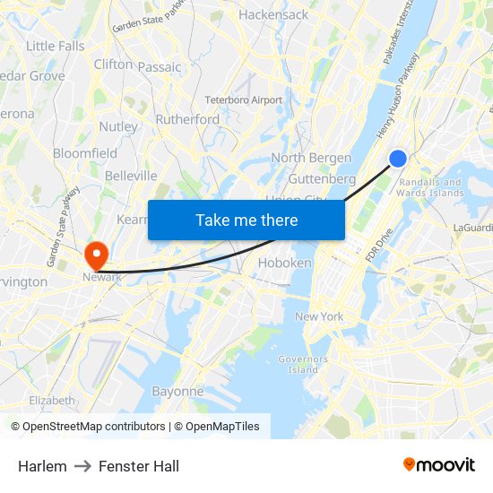 Harlem to Fenster Hall map