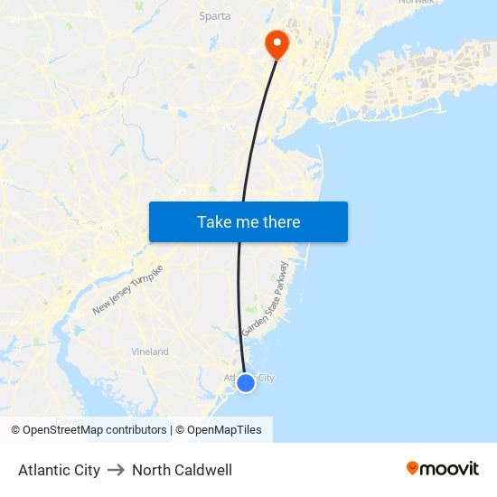 Atlantic City to North Caldwell map