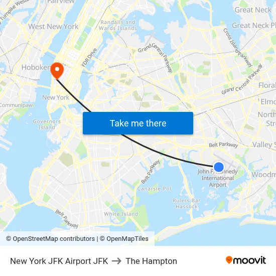 New York JFK Airport JFK to The Hampton map