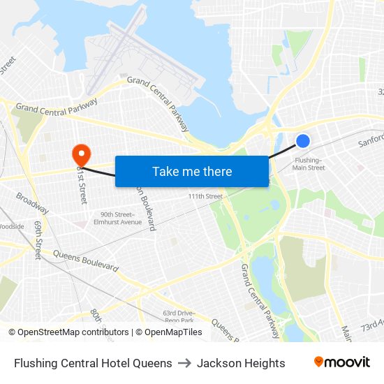 Flushing Central Hotel Queens to Jackson Heights map