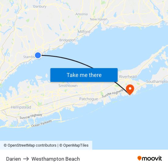 Darien to Westhampton Beach map