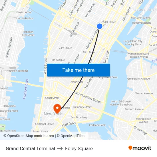 Grand Central Terminal to Foley Square map