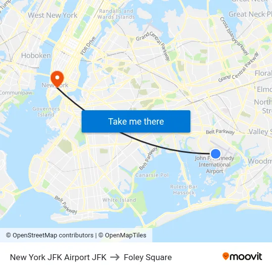 New York JFK Airport JFK to Foley Square map